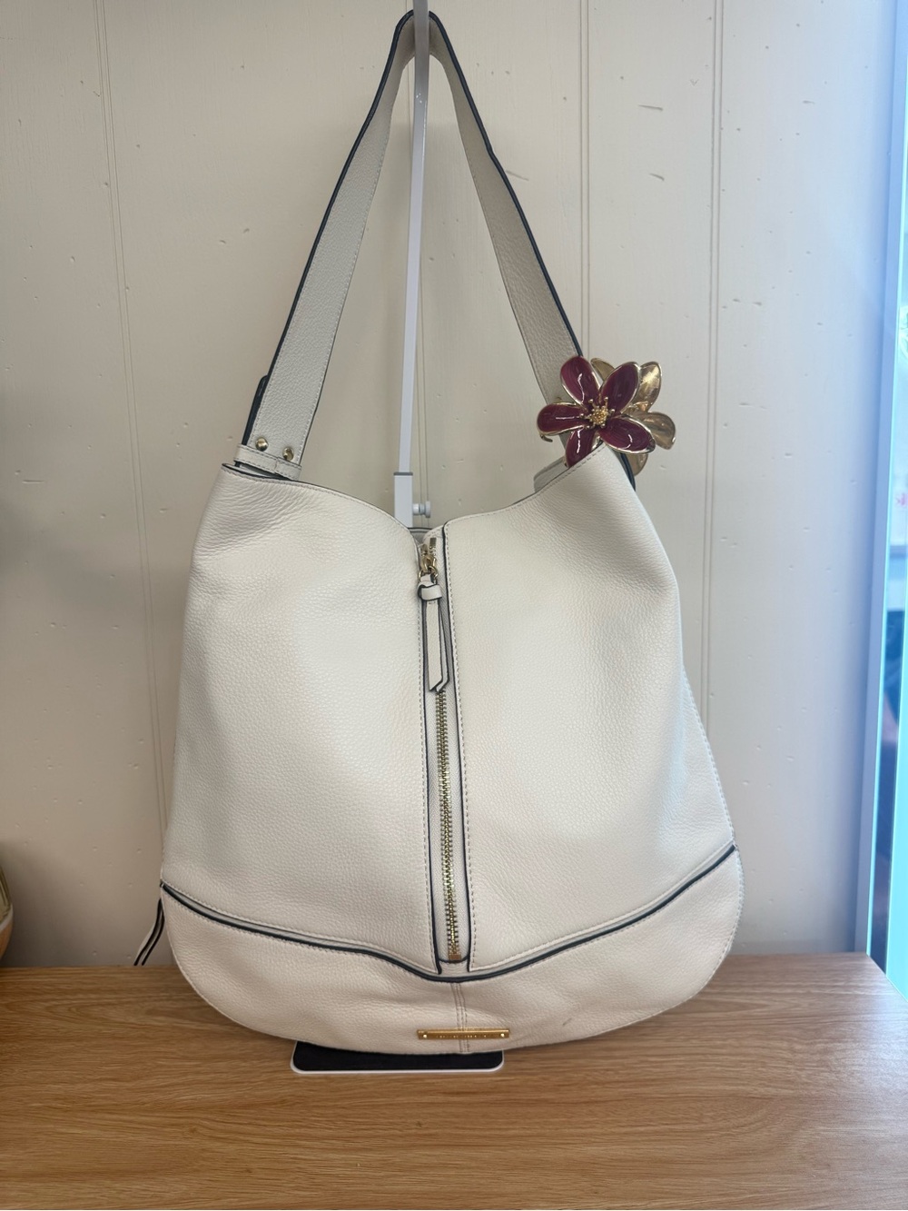 Vince Camuto White Pebbled Leather Shoulder Hobo